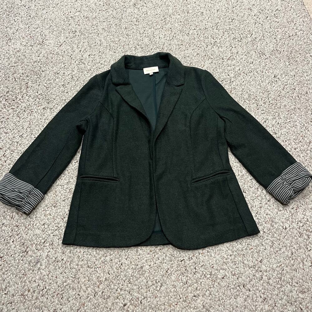 Skies Are Blue Asa Green Knit Blazer M Preppy Stripe Cuff Classic Fall Casual